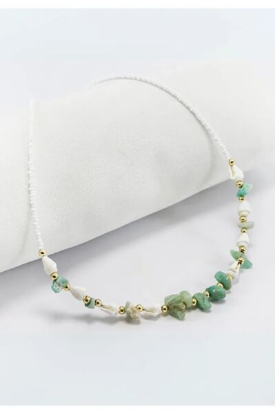 Küçük Deniz Kabuklu Doğal Taşlı Bijuteri Kolye, Hediyelik Kolye