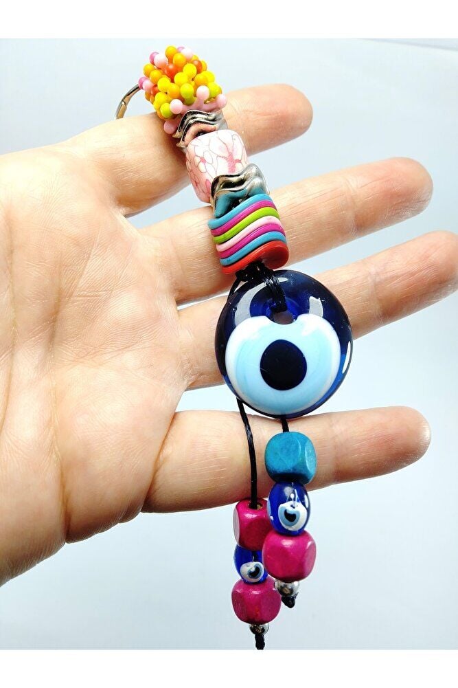 Nazar Boncuğu Anahtarlık El Yapımı Cam Hediyelik Eşya Renkli Boncuklu