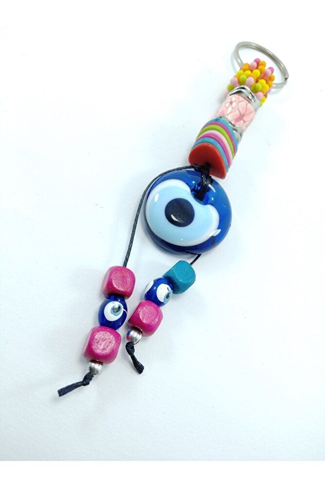 Nazar Boncuğu Anahtarlık El Yapımı Cam Hediyelik Eşya Renkli Boncuklu