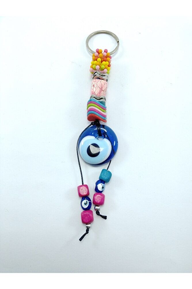 Nazar Boncuğu Anahtarlık El Yapımı Cam Hediyelik Eşya Renkli Boncuklu