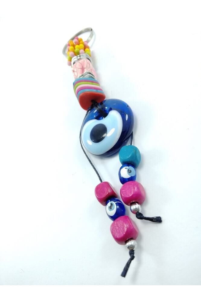 Nazar Boncuğu Anahtarlık El Yapımı Cam Hediyelik Eşya Renkli Boncuklu