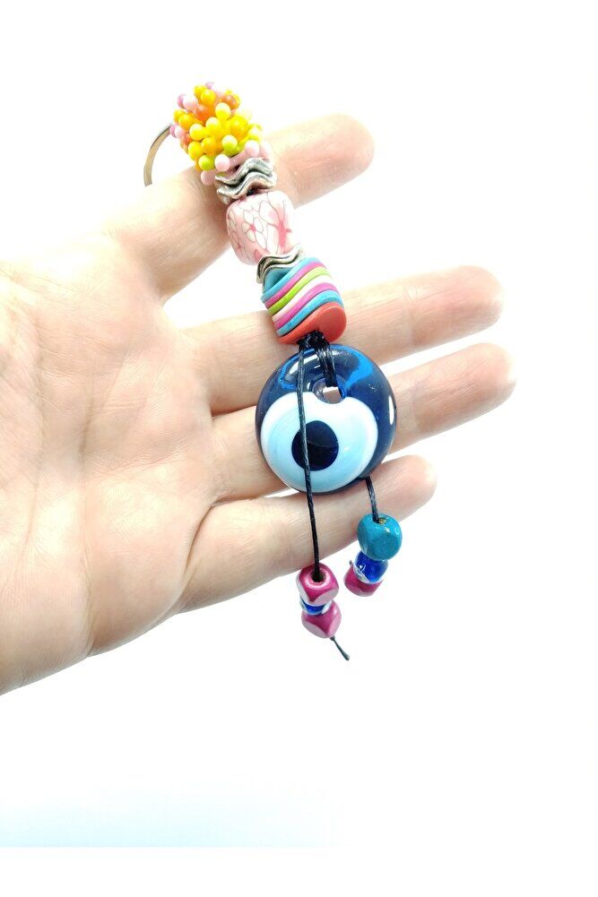 Nazar Boncuğu Anahtarlık El Yapımı Cam Hediyelik Eşya Renkli Boncuklu