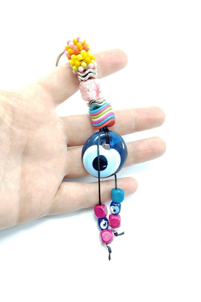 Nazar Boncuğu Anahtarlık El Yapımı Cam Hediyelik Eşya Renkli Boncuklu