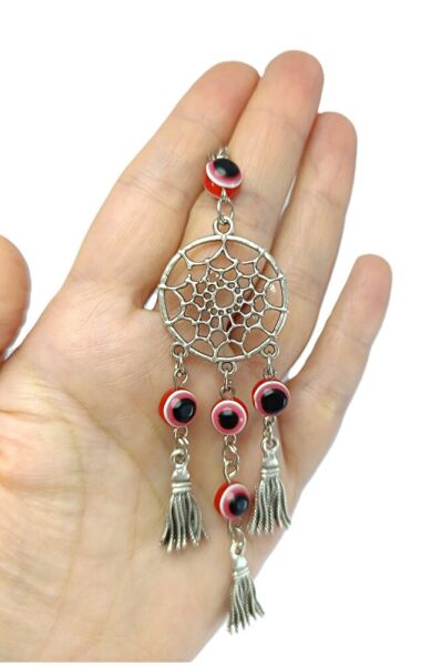 Kırmızı Nazar Boncuklu Metal Örümcek Ağı Yeni Araba Dikiz Ayna Süsü / Araba Hediyesi Altın Rengi