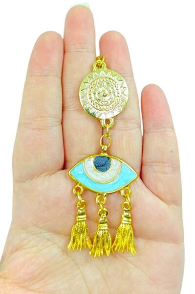 Metal Lotus Çiçeği Detaylı Göz Figürü Araba Dikiz Ayna Süsü/ Püsküllü Yeni Araba Hediyesi