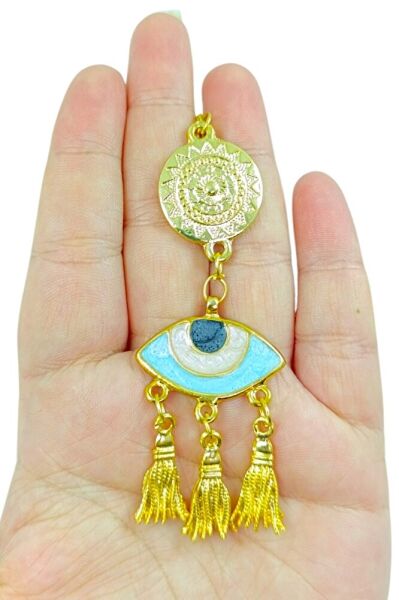 Metal Lotus Çiçeği Detaylı Göz Figürü Araba Dikiz Ayna Süsü/ Püsküllü Yeni Araba Hediyesi