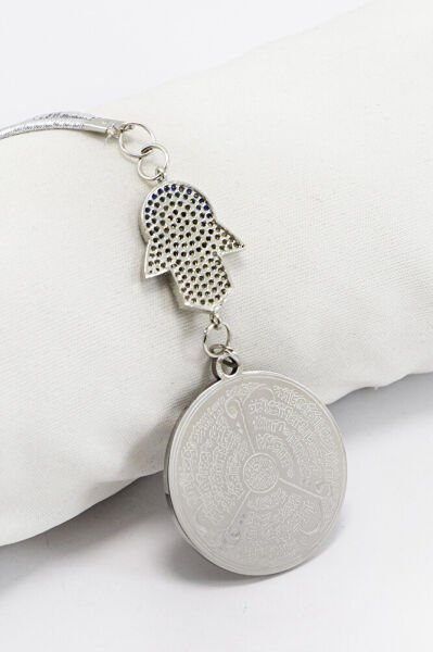 Paslanmaz Çelik Allah Lafzı Ayetel Kürsi Felak Nas İhlas Zirkon Taşlı Hamseli Araba Dikiz Ayna Süsü