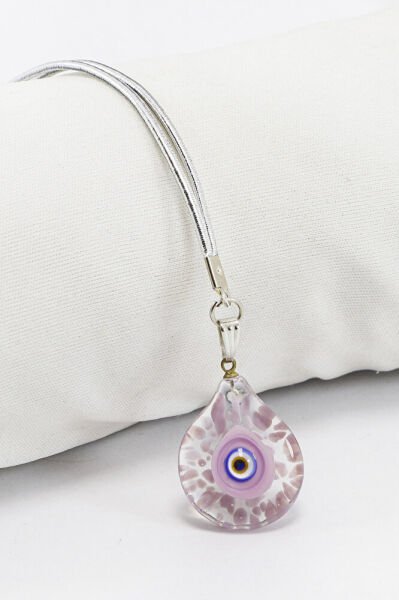 Murano Damla Pembe Kırıntılı El Yapımı Cam Nazar Boncuklu Dikiz Ayna Süsü, Yeni Araba Hediyesi