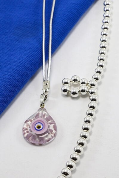 Murano Damla Pembe Kırıntılı El Yapımı Cam Nazar Boncuklu Dikiz Ayna Süsü, Yeni Araba Hediyesi