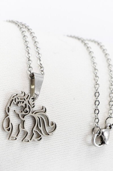 Paslanmaz Çelik Gümüş Renkli Sevimli Küçük Pony Çelik Kolye , Hediyelik Kolye (60 cm)