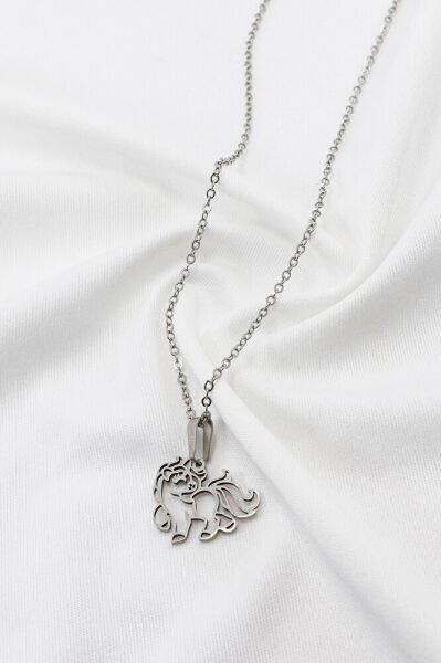 Paslanmaz Çelik Gümüş Renkli Sevimli Küçük Pony Çelik Kolye , Hediyelik Kolye (60 cm)