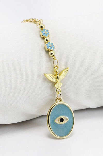 Kuşlu Küçük Çiçekli Mavi Sedefli Gözlü Dikiz Ayna Süsü, Yeni Araba Hediyesi