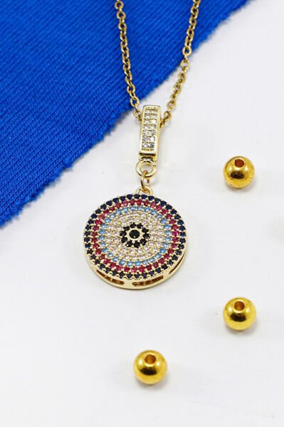 Paslanmaz Çelik Gold Renkli Parlak Taşlı Zirkon Çelik Kolye , Hediyelik Kolye (60 cm)