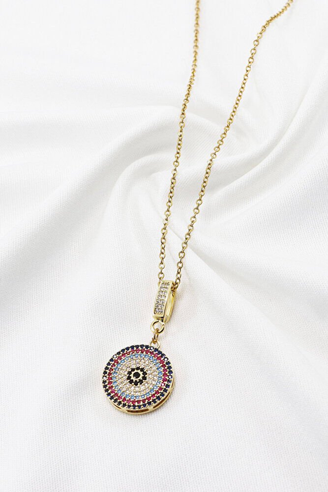 Paslanmaz Çelik Gold Renkli Parlak Taşlı Zirkon Çelik Kolye , Hediyelik Kolye (60 cm)