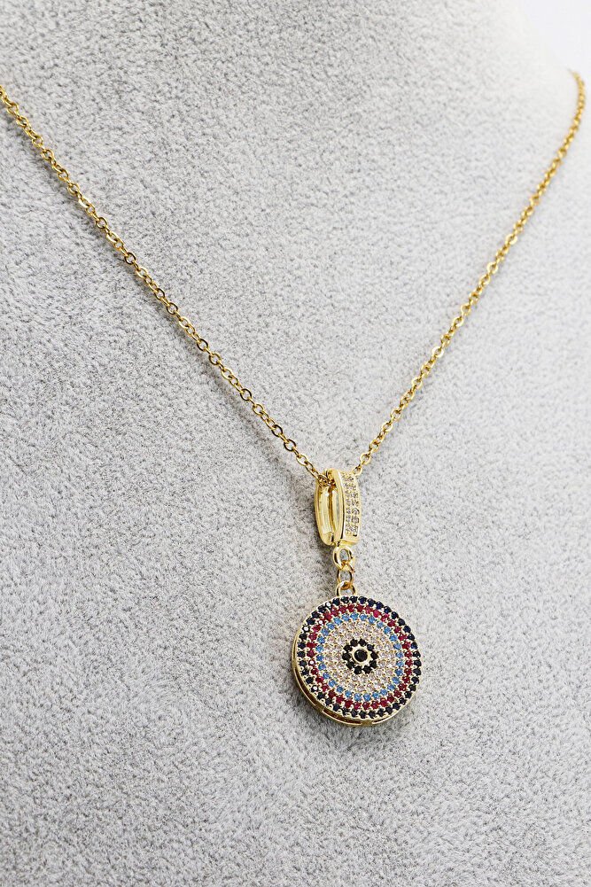 Paslanmaz Çelik Gold Renkli Parlak Taşlı Zirkon Çelik Kolye , Hediyelik Kolye (60 cm)