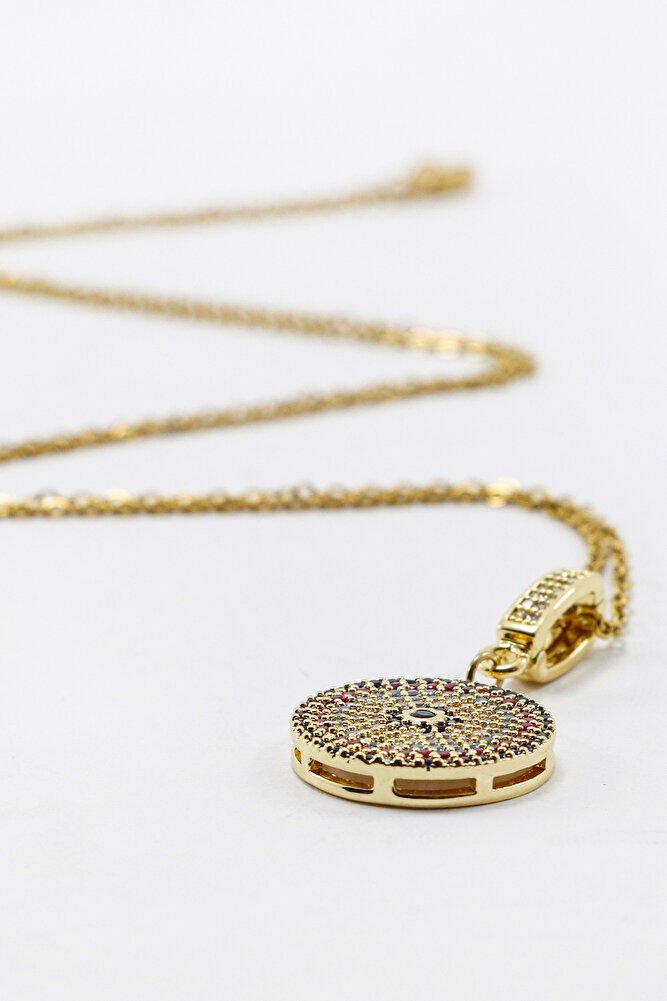 Paslanmaz Çelik Gold Renkli Parlak Taşlı Zirkon Çelik Kolye , Hediyelik Kolye (60 cm)