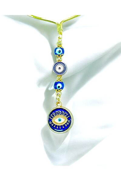 Çoklu El Yapımı Cam Nazar Boncuklu Lacivert Mineli Göz Figürü Dikiz Ayna Süsü, Yeni Araba Hediyesi