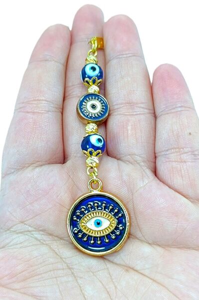 Çoklu El Yapımı Cam Nazar Boncuklu Lacivert Mineli Göz Figürü Dikiz Ayna Süsü, Yeni Araba Hediyesi