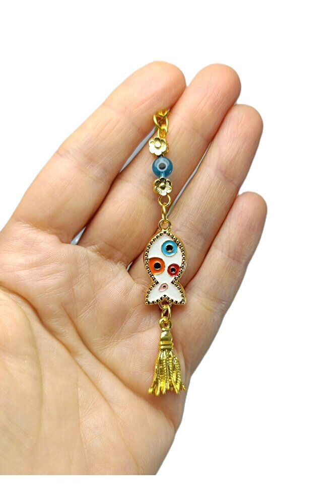 New Car Gift, Metal Fish Colored Evil Eye Beaded Tassel Rearview Mirror Ornament