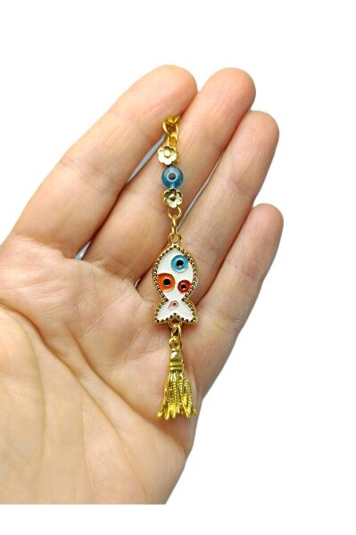 Yeni Araba Hediyesi, Metal Balık Renkli Nazar Boncuklu Püsküllü Dikiz Ayna Süsü