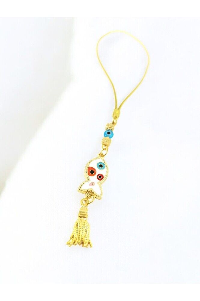 New Car Gift, Metal Fish Colored Evil Eye Beaded Tassel Rearview Mirror Ornament