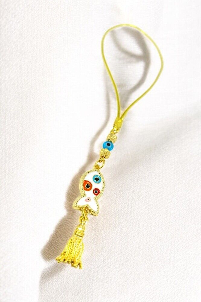 New Car Gift, Metal Fish Colored Evil Eye Beaded Tassel Rearview Mirror Ornament