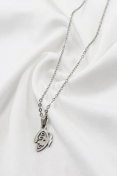 Paslanmaz Çelik Gümüş Renkli Kelebek Kanadı Çelik Kolye , Hediyelik Kolye (60 cm)