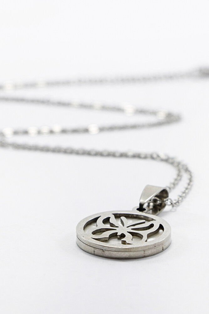 Paslanmaz Çelik Gümüş Renkli Sedefli Kelebek Çelik Kolye , Hediyelik Kolye (60 cm)