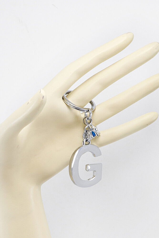 Çerçeveli Nazarlı Minik Yıldızlı Gümüş Renkli Metal G Harfi Anahtarlık / Hediyelik Çanta Süsü