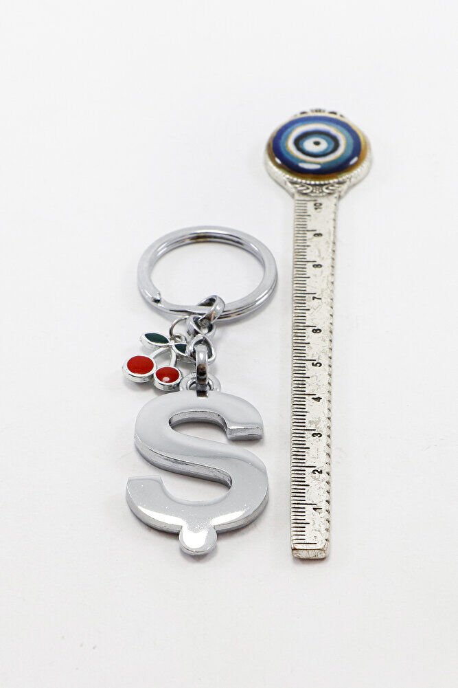 Minik Kirazlı Gümüş Renkli Metal Ş Harfi Anahtarlık / Hediyelik Çanta Süsü
