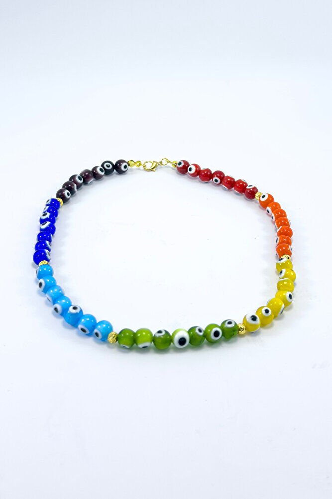 Renkli El Yapımı Cam Nazar Boncuklu Kolye, Hediyelik Renkli Bijuteri Takı