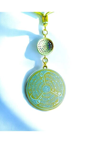 Zirkon Taşlı Altın  Renkli Çelik Çift Taraflı Ayetel Kürsi / Felak Nas Ihlas Araba Dikiz Ayna Süsü