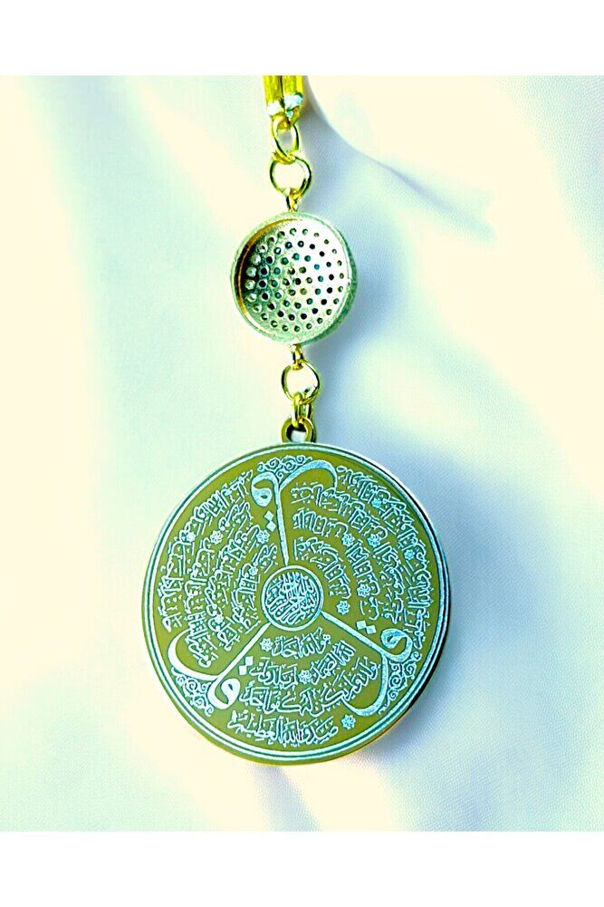 Zirkon Taşlı Altın  Renkli Çelik Çift Taraflı Ayetel Kürsi / Felak Nas Ihlas Araba Dikiz Ayna Süsü