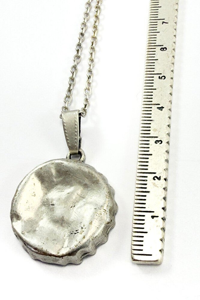 Gümüş Renkli Eskitme Metal Gazaoz Kapağı Kolye, Hediyelik Gazoz Kapaklı Kolye