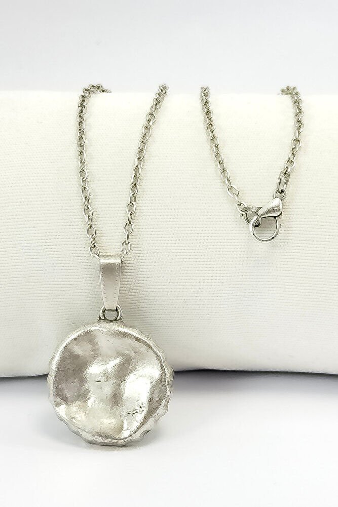 Gümüş Renkli Eskitme Metal Gazaoz Kapağı Kolye, Hediyelik Gazoz Kapaklı Kolye