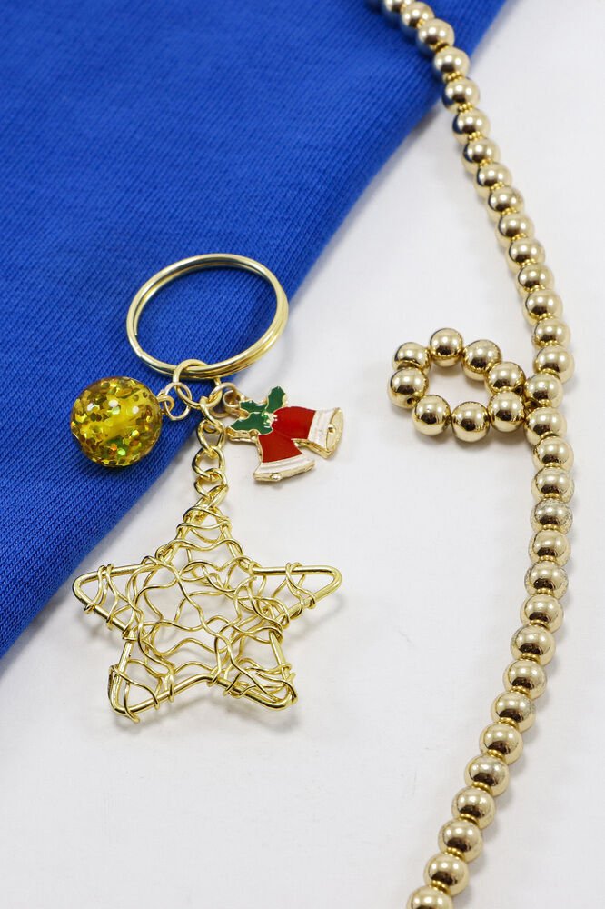 Yılbaşı Temalı Yıldızlı Renkli Anahtarlık, Hediyelik Christmas Çanta Süsü