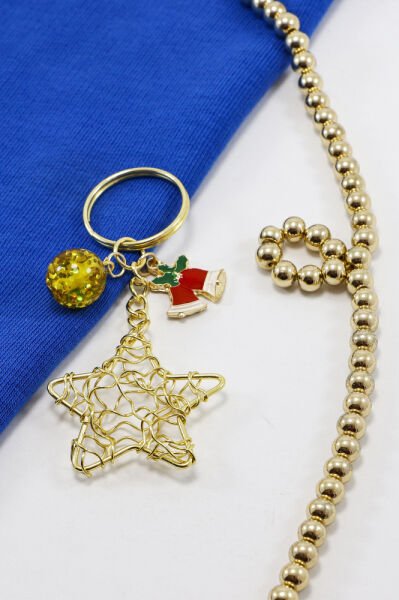 Yılbaşı Temalı Yıldızlı Renkli Anahtarlık, Hediyelik Christmas Çanta Süsü