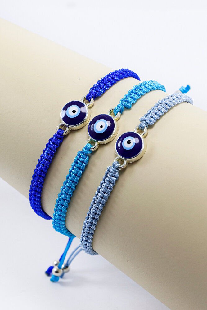 Turkuaz, Bebe Mavisi, Lacivert Renkli 3'lü Set Asansörlü Bileklik, Hediyelik Bileklik