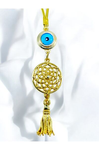 Nazar Boncuklu Lotus Çiçeği Araba Dikiz Ayna Süsü/ Püsküllü Yeni Araba Hediyesi