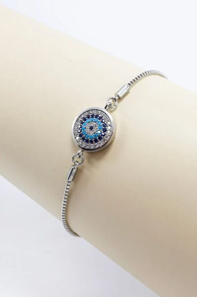 Silver Color Adjustable Shiny Zircon Stone Evil Eye Bracelet, Gift Evil Eye Bracelet