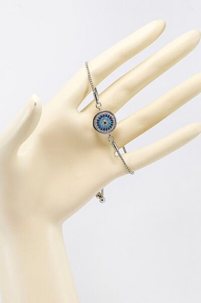 Silver Color Adjustable Shiny Zircon Stone Evil Eye Bracelet, Gift Evil Eye Bracelet