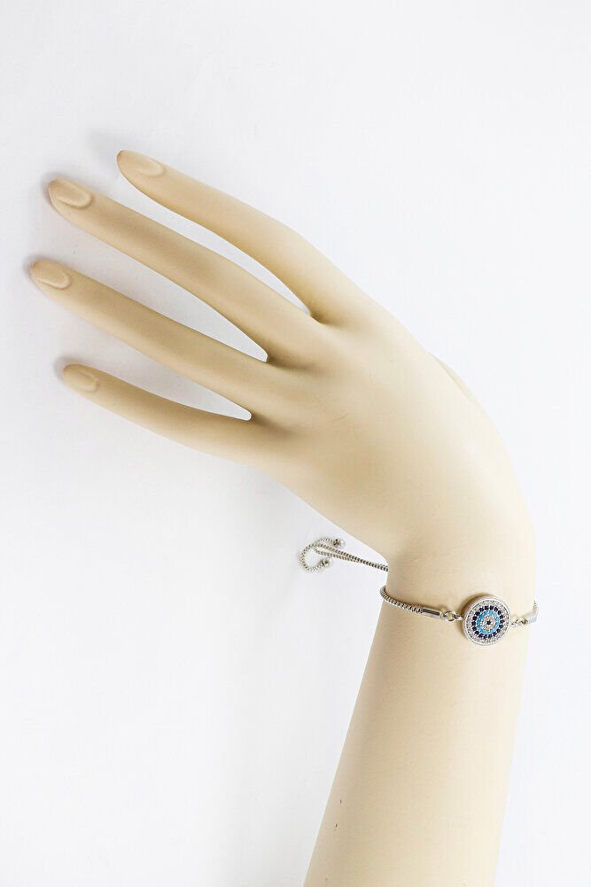 Silver Color Adjustable Shiny Zircon Stone Evil Eye Bracelet, Gift Evil Eye Bracelet