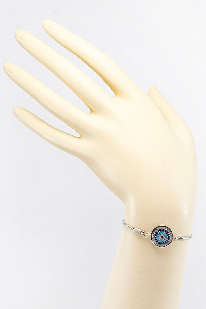 Silver Color Adjustable Shiny Zircon Stone Evil Eye Bracelet, Gift Evil Eye Bracelet