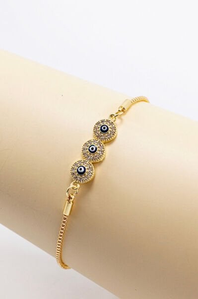 Adjustable Triple Shiny Zircon Stone Bracelet, Evil Eye Bracelet for Gift