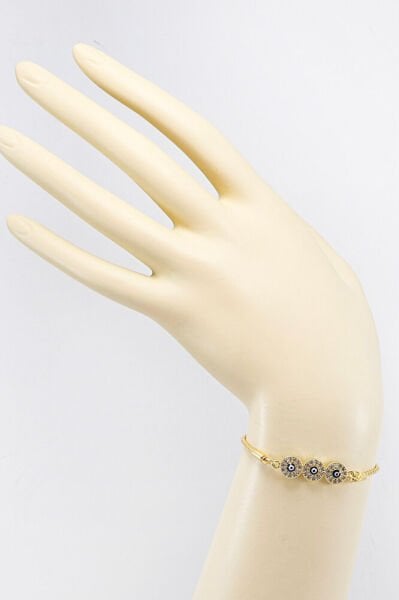 Adjustable Triple Shiny Zircon Stone Bracelet, Evil Eye Bracelet for Gift