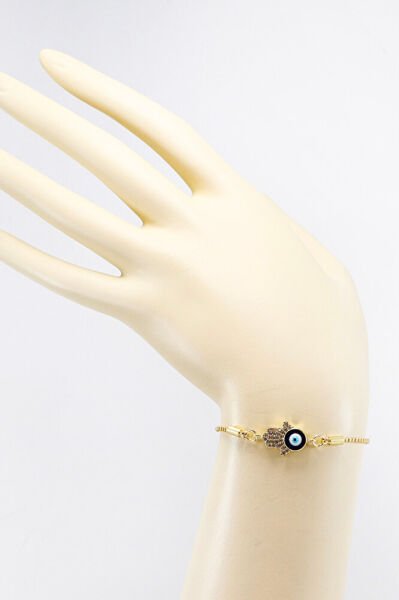 Adjustable Evil Eye Shiny Stone Hamsa Hand Bracelet, Gift Fatima Bracelet