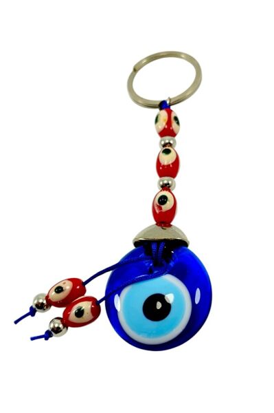 El Yapımı Cam Nazar Boncuğu Anahtarlık / Kırmızı Nazar Boncuklu Hediyelik Anahtarlık