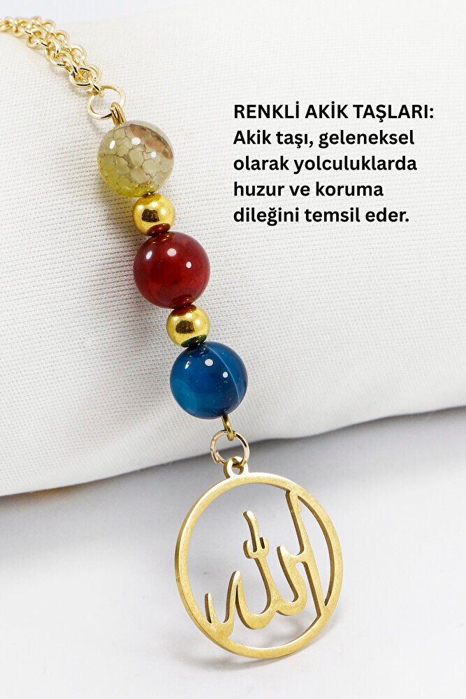 Gold Paslanmaz Çelik Allah Lafzı Araba Dikiz Ayna Süsü, Doğal Taşlar: Renkli Akik