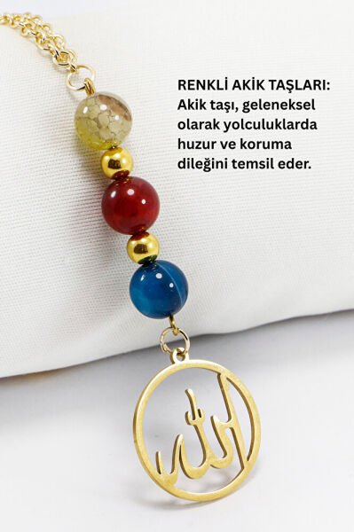 Gold Paslanmaz Çelik Allah Lafzı Araba Dikiz Ayna Süsü, Doğal Taşlar: Renkli Akik