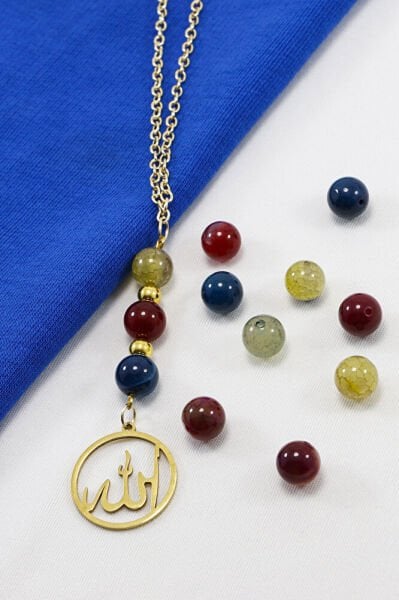 Gold Paslanmaz Çelik Allah Lafzı Araba Dikiz Ayna Süsü, Doğal Taşlar: Renkli Akik